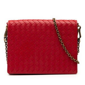BOTTEGA VENETA Red Leather Intrecciato Shoulder Bag